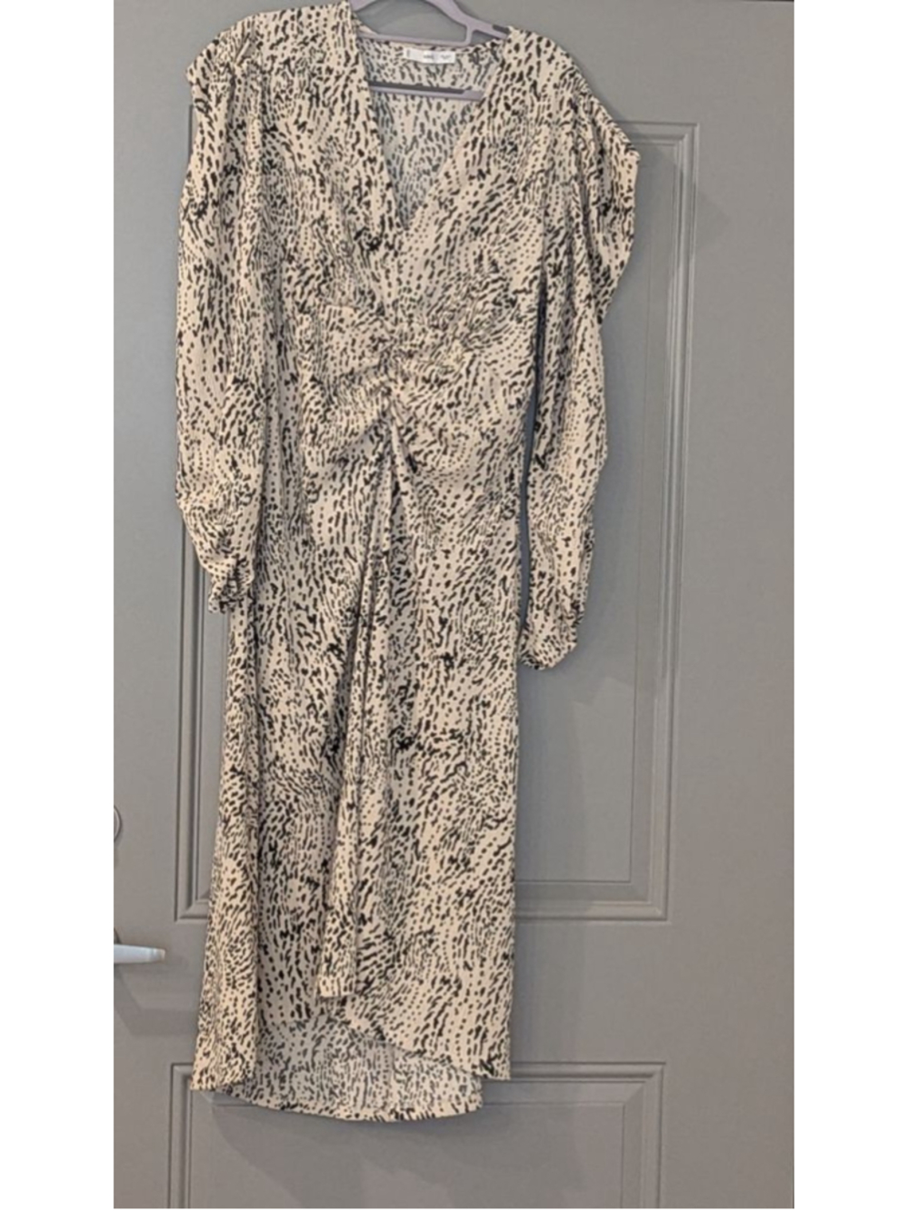 Women's MNG Beige & Black Animal Print Long Sleeve Dress L
